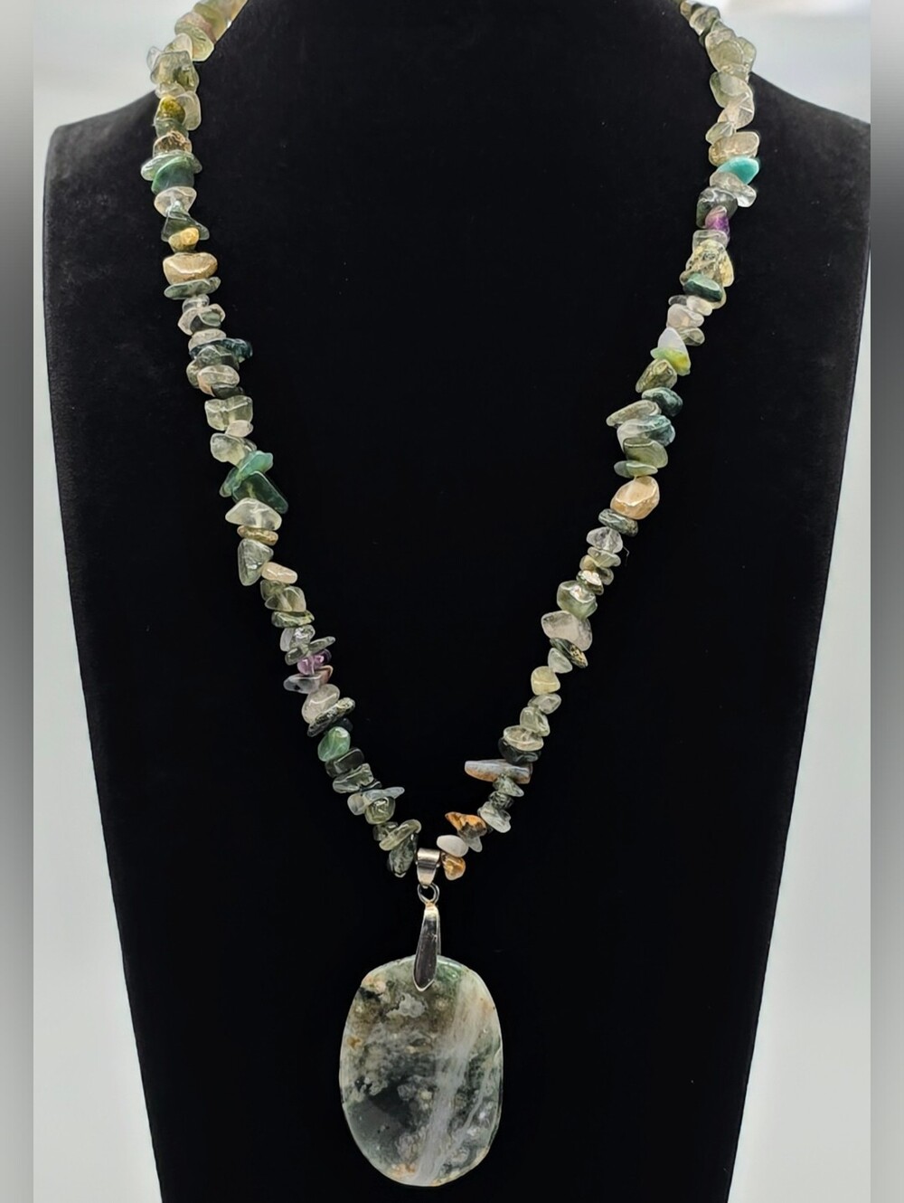 Ocean Jasper Pendant Necklace Natural Stone Chip Bead Boho Statement Jewelry